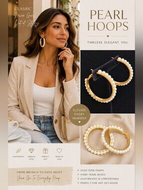 Gold Hoop Earrings with Ivory Pearl Beads | Classic Luxe Statement Hoops